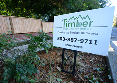 Timber Deck sign on lawn
